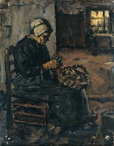 Parasztasszony krumplit hámozva
